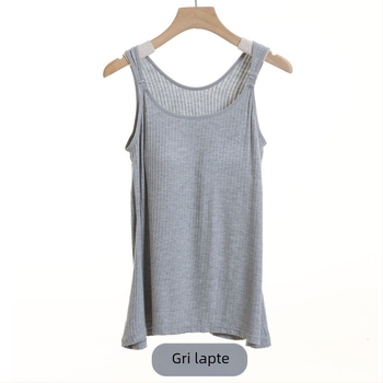 Top de alăptat cu deschidere pentru alăptare, țesătură poliester-spandex (90-95% poliester), fără mâneci, guler rotund, croială lejeră