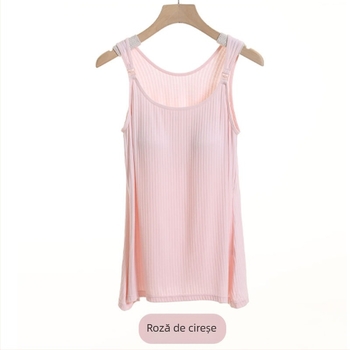 Top de alăptat cu deschidere pentru alăptare, țesătură poliester-spandex (90-95% poliester), fără mâneci, guler rotund, croială lejeră