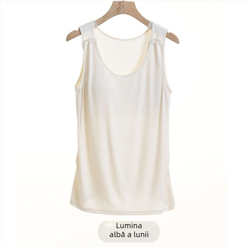 Top de alăptat cu deschidere pentru alăptare, țesătură poliester-spandex (90-95% poliester), fără mâneci, guler rotund, croială lejeră