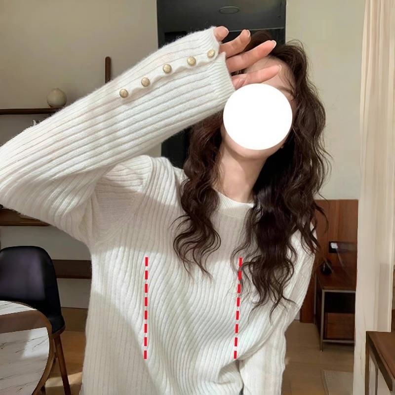 Top de alăptare toamnă–iarnă, pulover tricotat, stil relaxat coreean-japonez, croială slim, mâneci lungi, guler rotund, țesătură din cânepă (>95%), lungime 50–65 cm