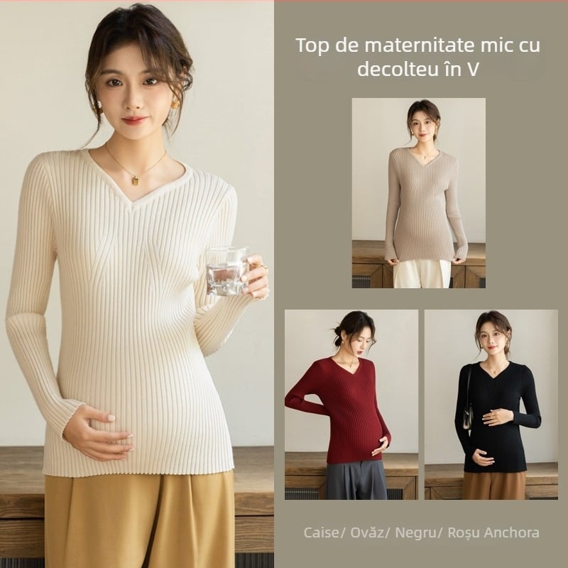 HY Pulover tricotat cu guler în V - 50-70% bumbac, tricot, mâneci lungi, pulover, culoare solidă, stil street fashion casual