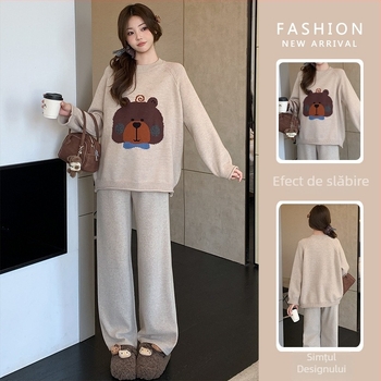 Pulover matern cu croială lejeră, guler rotund, mâneci lungi, amestec poliester-acril, toamna 2025