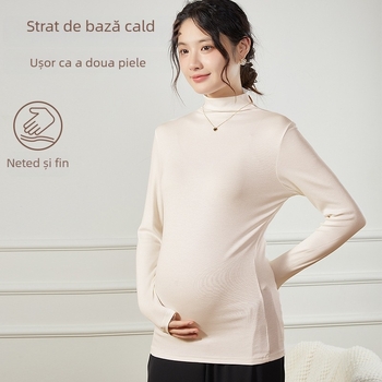 Bluza de maternitate cu mâneci lungi din modal cu elastan, guler rotund, lungime medie