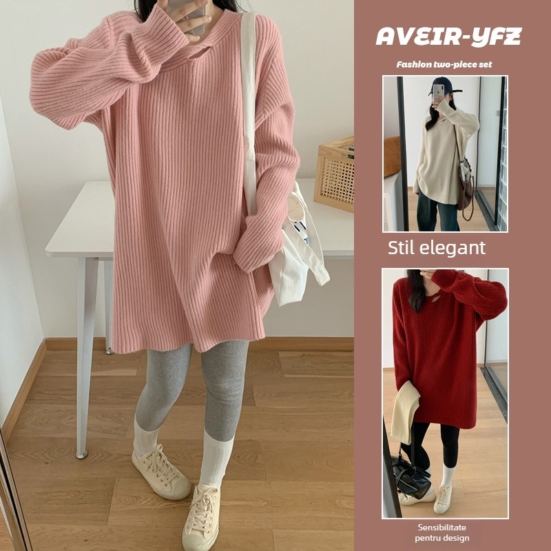 Pulover tricotat pentru gravide, croială lejeră, material acrilic, 2025, tricot cu model floral răsucit