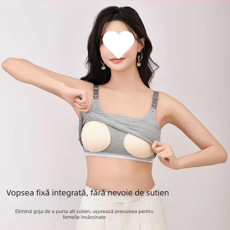 Top de alăptare cu bretele - bumbac (>95%), mâneci lungi, guler tip sling, stil coreean street hipster