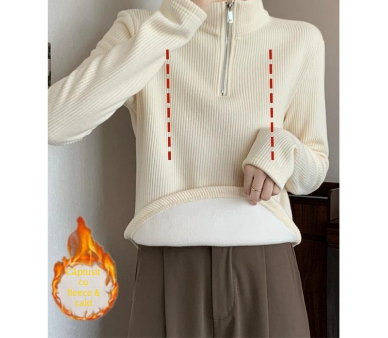 Top de alăptat pentru toamnă și iarnă, cu căptușeală de velur, guler polo, mâneci 3/4, croială stil prințesă