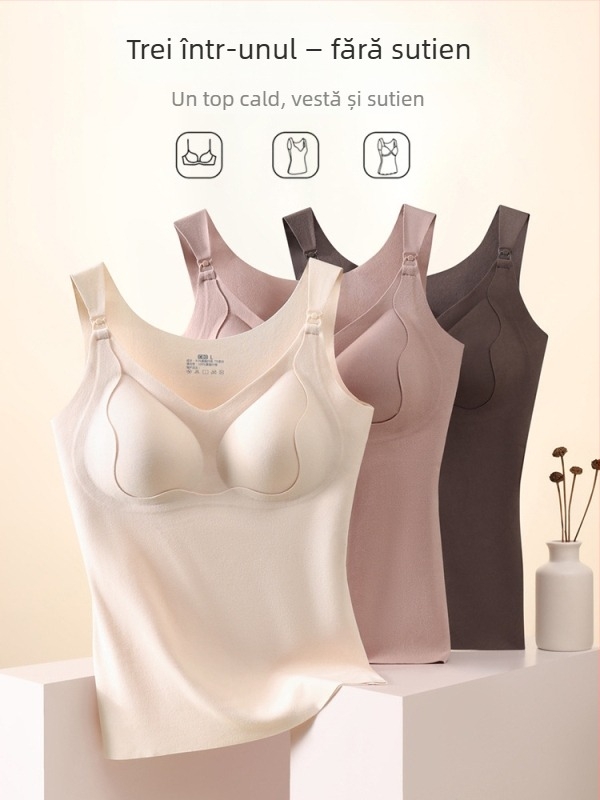 Top de maternitate și alăptare, fără cusături, cald, cu susținere de ridicare, fără mâneci, lungime 50–65 cm, amestec poliester-spandex