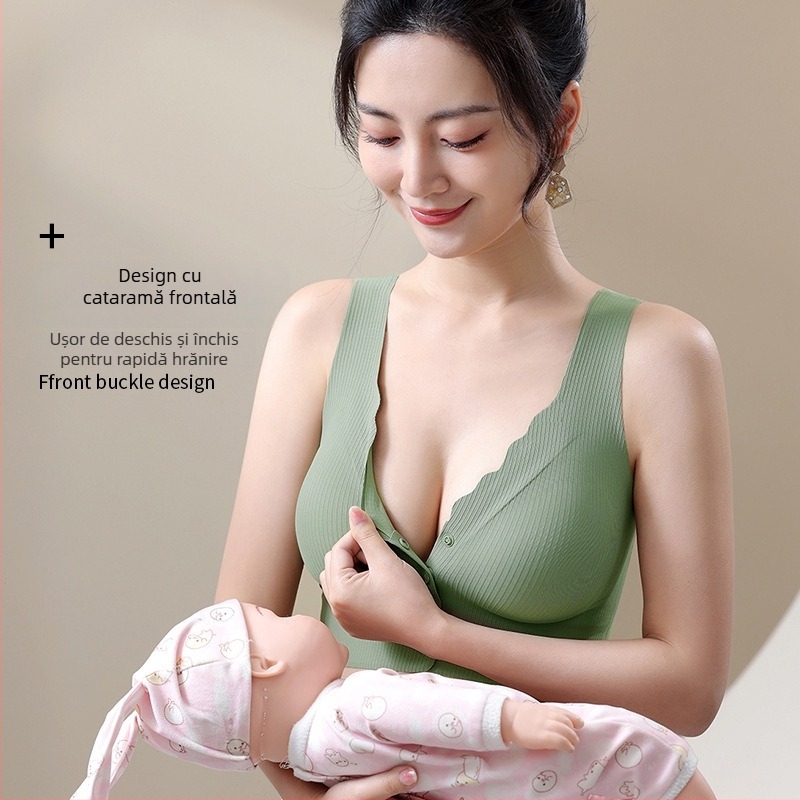 Sutien maternitate pentru alăptare cu închidere frontală, fără cusături, cu cupe subțiri modelate, pentru toate etapele alăptării