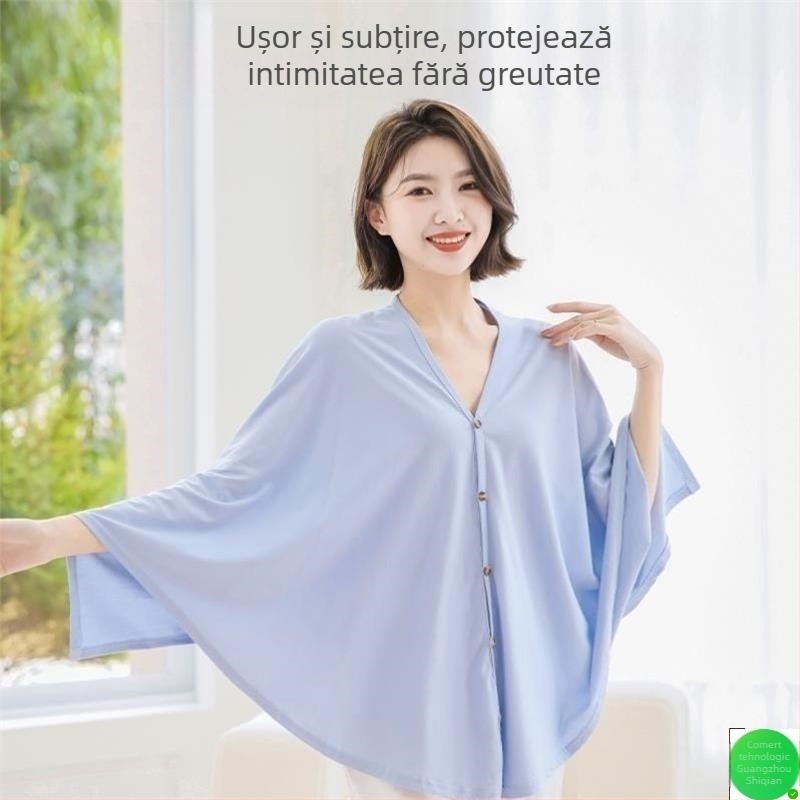 Acoperire pentru alăptare pentru mamă - țesătură TR respirabilă, PVC ≤30%, mâneci 3/4, guler polo, protecție multifuncțională pentru hrănire în exterior, Primăvara 2024