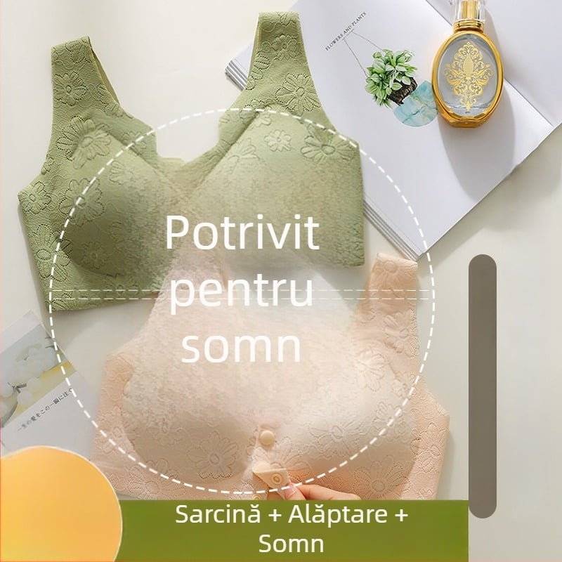 Sutien de alăptare din dantelă, fără cusături, cu închidere frontală, cupe subțiri, material nylon