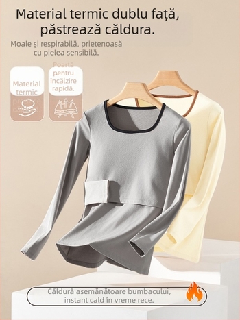 Set maternitate toamnă/iarnă pentru alăptare: poliester 90–95%, iarnă 2025, mâneci lungi, guler în formă de U, stil casual