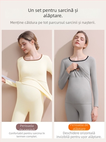 Set maternitate toamnă/iarnă pentru alăptare: poliester 90–95%, iarnă 2025, mâneci lungi, guler în formă de U, stil casual