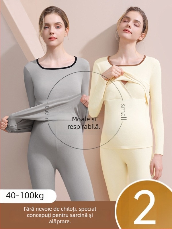 Set maternitate toamnă/iarnă pentru alăptare: poliester 90–95%, iarnă 2025, mâneci lungi, guler în formă de U, stil casual