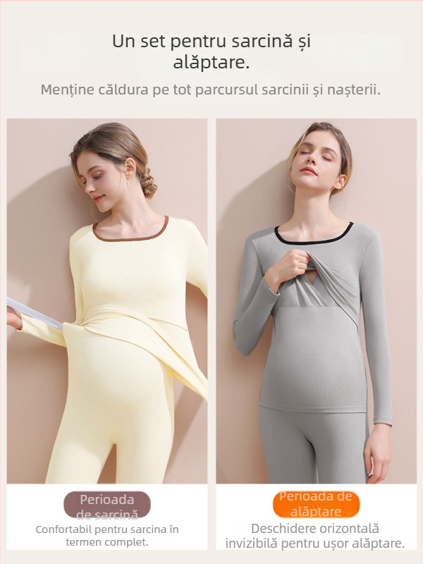 Set maternitate toamnă/iarnă pentru alăptare: poliester 90–95%, iarnă 2025, mâneci lungi, guler în formă de U, stil casual