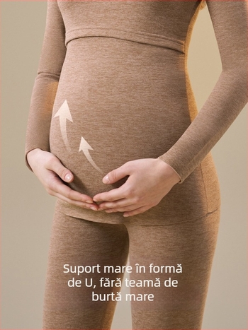 Set matern de lenjerie termică pentru alăptare, postpartum, pijama confortabil pentru iarnă, poliester 90–95%, stil japano-coreean