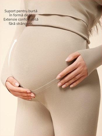 Set matern antibacterian de lenjerie termică pentru alăptare, mâneci 3/4, guler rotund, poliester 90–95%, iarnă