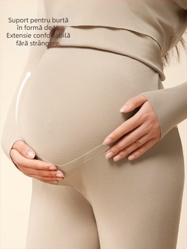 Set matern antibacterian de lenjerie termică pentru alăptare, mâneci 3/4, guler rotund, poliester 90–95%, iarnă