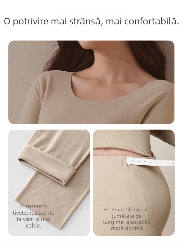 Set matern antibacterian de lenjerie termică pentru alăptare, mâneci 3/4, guler rotund, poliester 90–95%, iarnă