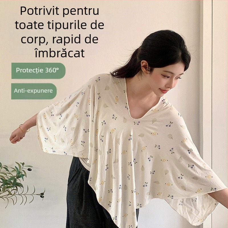 Șal de alăptare – pelerină cu deschidere pentru alăptat, țesătură viscoză-spandex, imprimeu animal