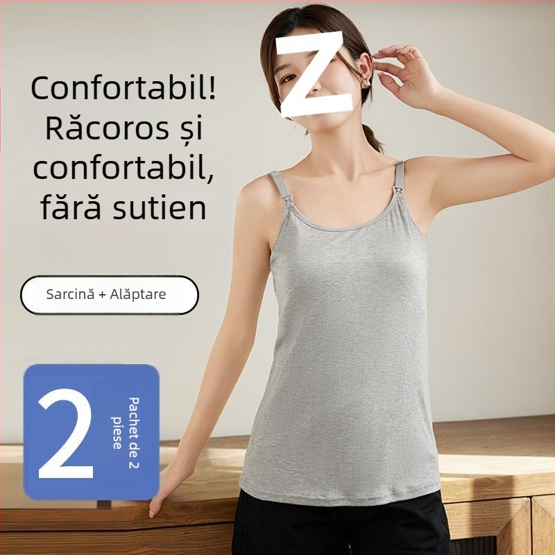 Lenjerie de alăptat în stil camisole, din modal, croi ușor pentru maternitate și alăptare postnatală, vară lejeră