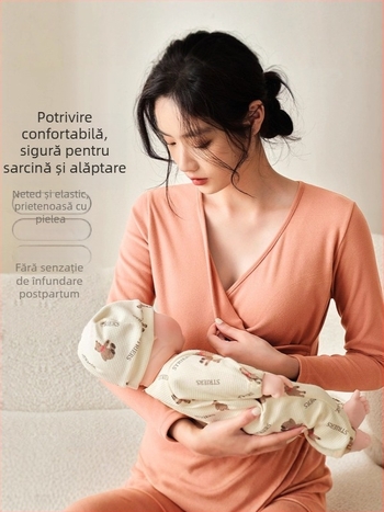 Set de lenjerie termică pentru maternitate, cu fleece – gros, glugă, croială Slim, iarnă 2025