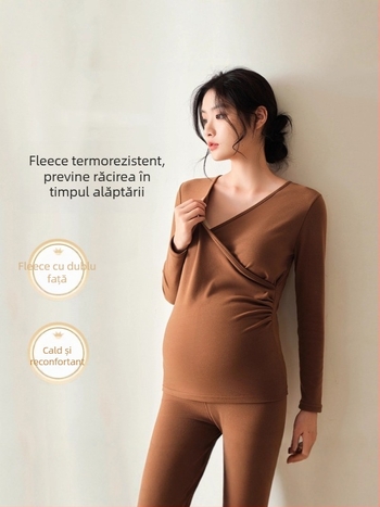 Set de lenjerie termică pentru maternitate, cu fleece – gros, glugă, croială Slim, iarnă 2025