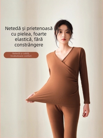 Set de lenjerie termică pentru maternitate, cu fleece – gros, glugă, croială Slim, iarnă 2025