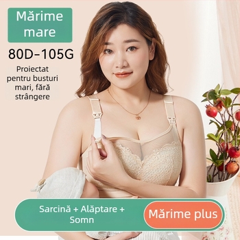 Sutien matern pentru alăptare cupe subțiri, material nylon, căptușeală din bumbac, dantelă, patru rânduri de catarame la spate
