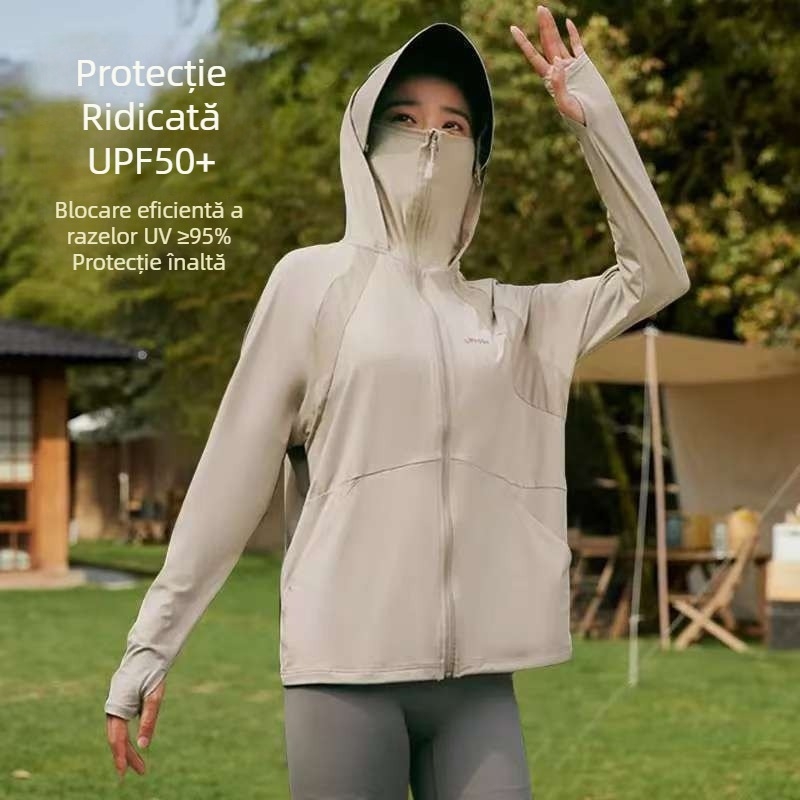 Jachetă de protecție UV pentru femei – vară, material ușor și respirabil, fibră de acril 95%+, mâneci 3/4, stil motocicletă