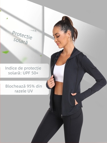 Jachetă subțire cu protecție solară UPF50+ pentru femei, respirabilă, cu fermoar, din poliester cu elastan, mâneci lungi