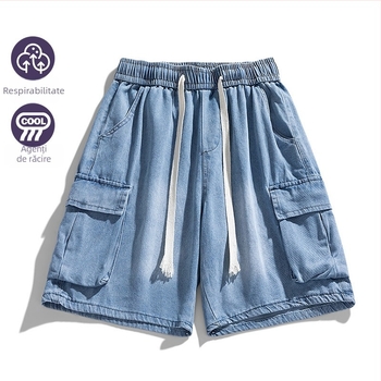 Șort denim pentru bărbați – croială lejeră, tăietură dreaptă, vară, 100% bumbac