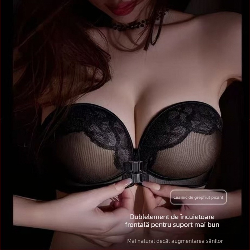 Bustier strapless cu închidere frontală, bretele detașabile, cupă 1/2, dantelă, nylon, fără spate