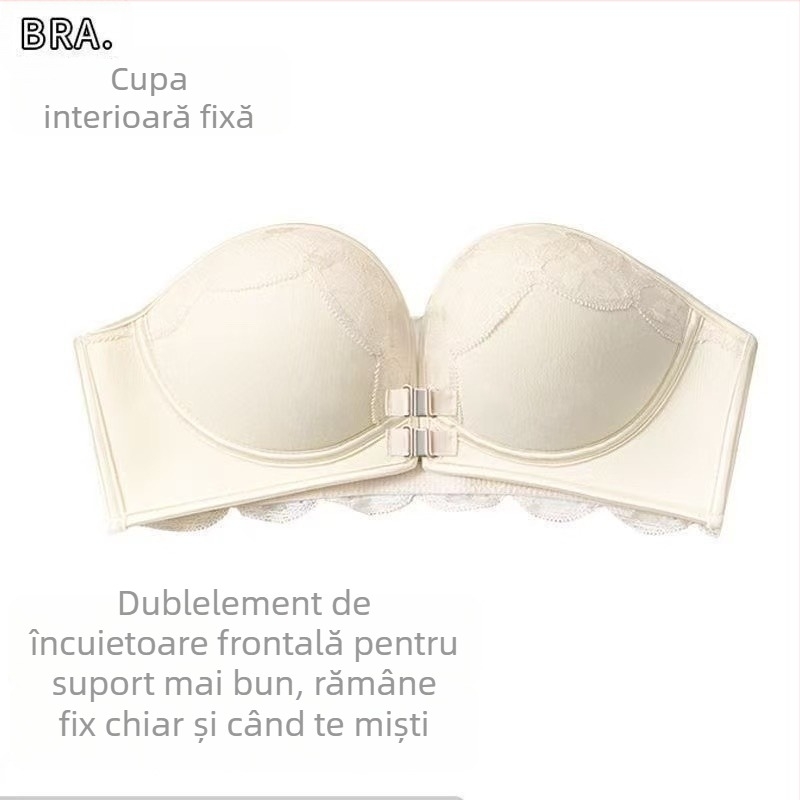 Bustier strapless cu închidere frontală, bretele detașabile, cupă 1/2, dantelă, nylon, fără spate