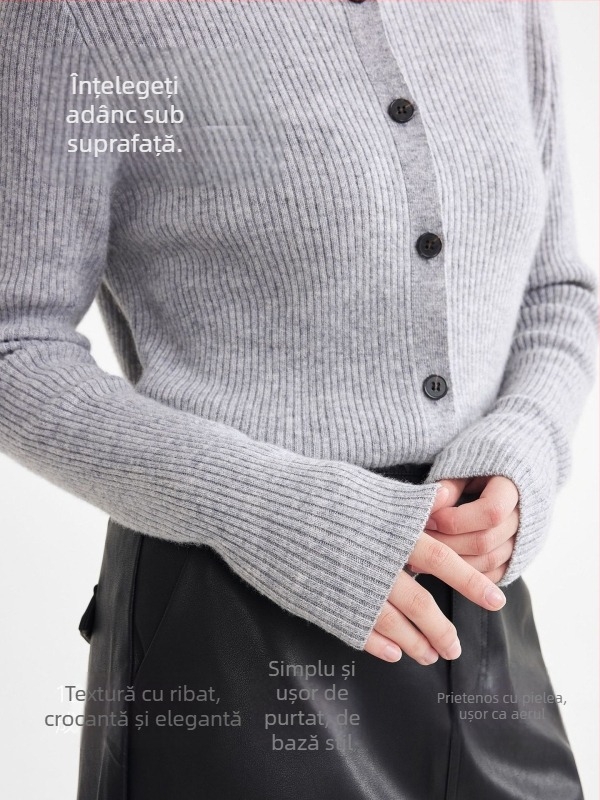 Cardigan damă din amestec de lână cu cașmir, guler rever, mâneci lungi, croială dreaptă, iarna 2025