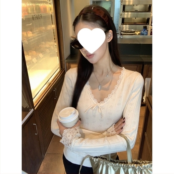 Pulover tricotat în stil coreean, decolteu în V, croială slim, mâneci lungi