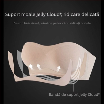Sutien bandeau fără bretele, cu susținere 3D gel, fără fir, fără cusături, cupă 3/4, formă subțire