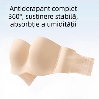 Sutien fără bretele pentru sâni mari, anti-alunecare, cupe subțiri modelate, material nylon, bretele detașabile, închidere la spate cu patru rânduri