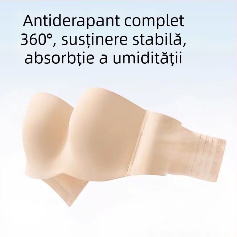Sutien fără bretele pentru sâni mari, anti-alunecare, cupe subțiri modelate, material nylon, bretele detașabile, închidere la spate cu patru rânduri