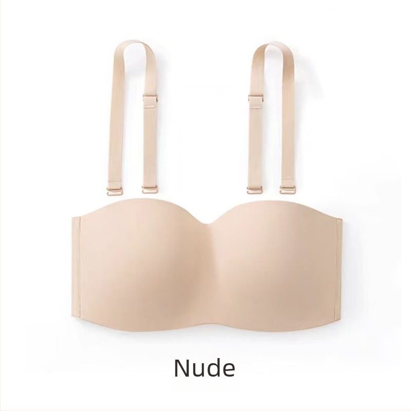 Sutien fără bretele pentru sâni mari, anti-alunecare, cupe subțiri modelate, material nylon, bretele detașabile, închidere la spate cu patru rânduri