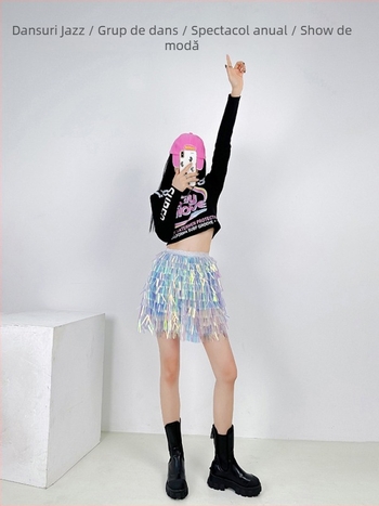 Set de dans: fustă cu mărgele în formă de sirenă și tricou cu umeri cyberpunk, stil stradal coreean; material: bumbac peste 95%, poliester sub 30%; toamnă 2025