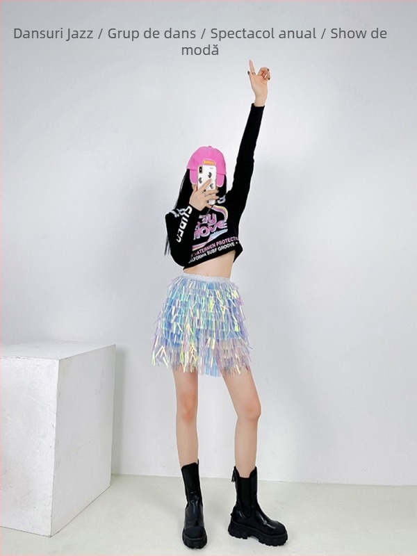 Set de dans: fustă cu mărgele în formă de sirenă și tricou cu umeri cyberpunk, stil stradal coreean; material: bumbac peste 95%, poliester sub 30%; toamnă 2025