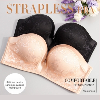 Bustier adeziv fără bretele pentru fotografii de nuntă, invizibil, anti-derapare, croială dintr-o singură piesă, dantelă brodată, 1/2 cup