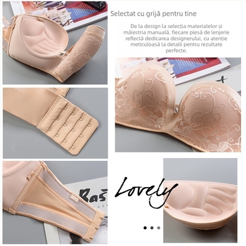 Bustier adeziv fără bretele pentru fotografii de nuntă, invizibil, anti-derapare, croială dintr-o singură piesă, dantelă brodată, 1/2 cup