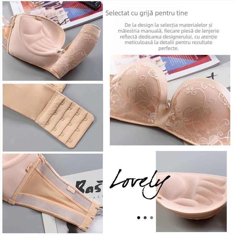 Bustier adeziv fără bretele pentru fotografii de nuntă, invizibil, anti-derapare, croială dintr-o singură piesă, dantelă brodată, 1/2 cup