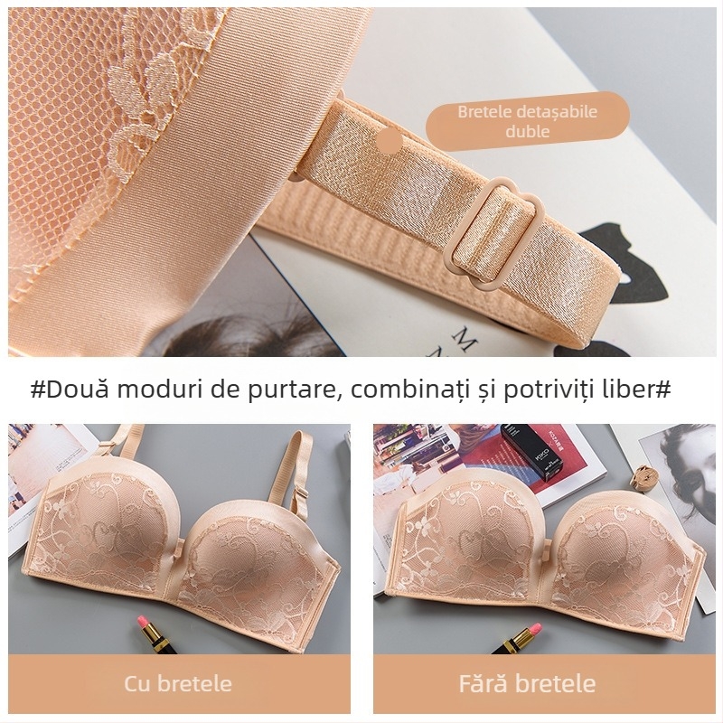 Bustier adeziv fără bretele pentru fotografii de nuntă, invizibil, anti-derapare, croială dintr-o singură piesă, dantelă brodată, 1/2 cup