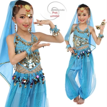 Costum de dans indian pentru copii – Set belly dance, elegant, proaspăt și dulce, Primăvara 2025, chiffon, poliester 50–70%