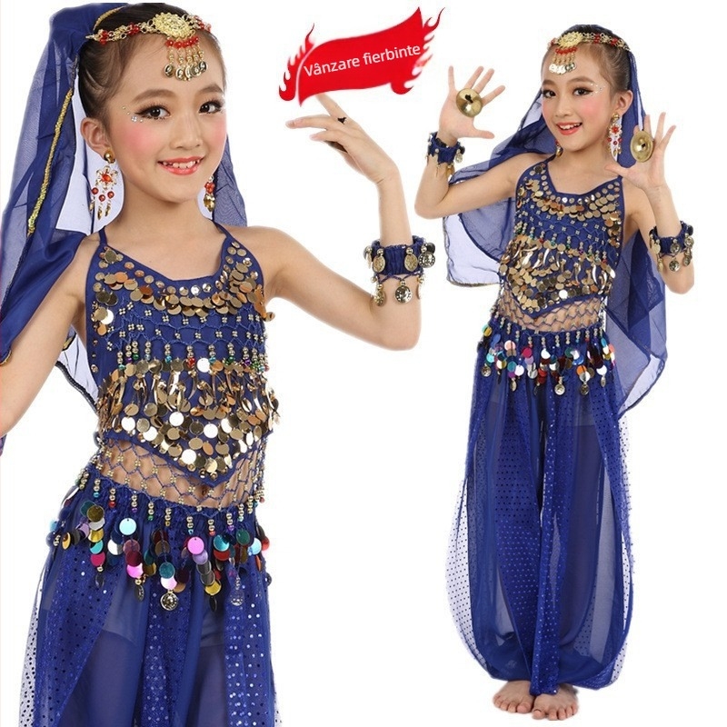 Costum de dans indian pentru copii – Set belly dance, elegant, proaspăt și dulce, Primăvara 2025, chiffon, poliester 50–70%