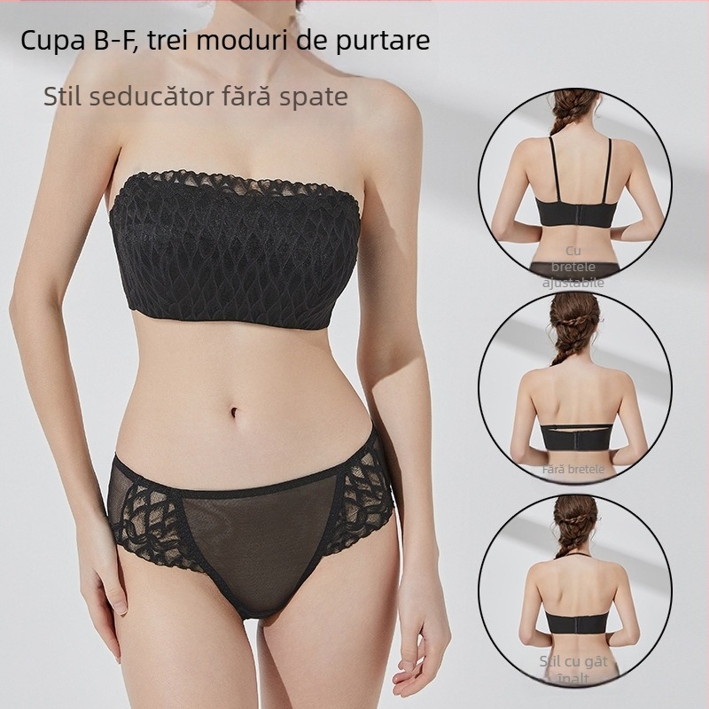 Sutien fără bretele din dantelă, cupe ultra-subțiri, 3/4 cupă, material principal nylon, căptușeală spandex, bretele detașabile