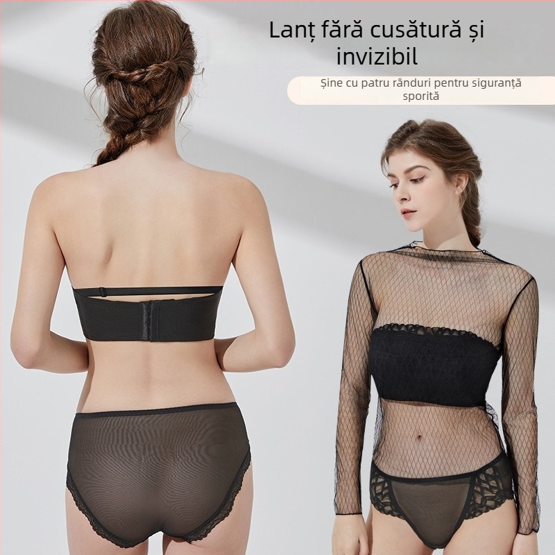 Sutien fără bretele din dantelă, cupe ultra-subțiri, 3/4 cupă, material principal nylon, căptușeală spandex, bretele detașabile