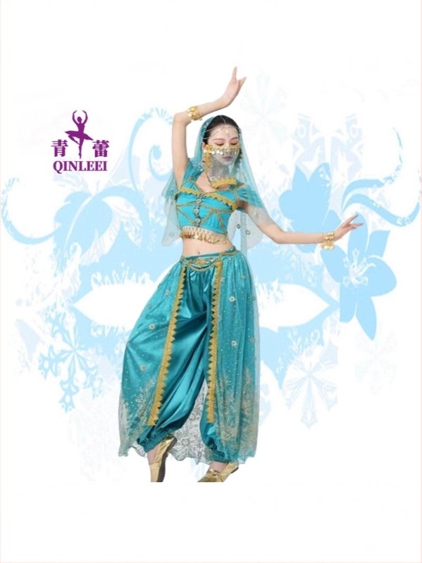 Costum exotic indian pentru dansul belly pe scenă – amestec plasă/spandex, 50–70% spandex, stil elegant retro